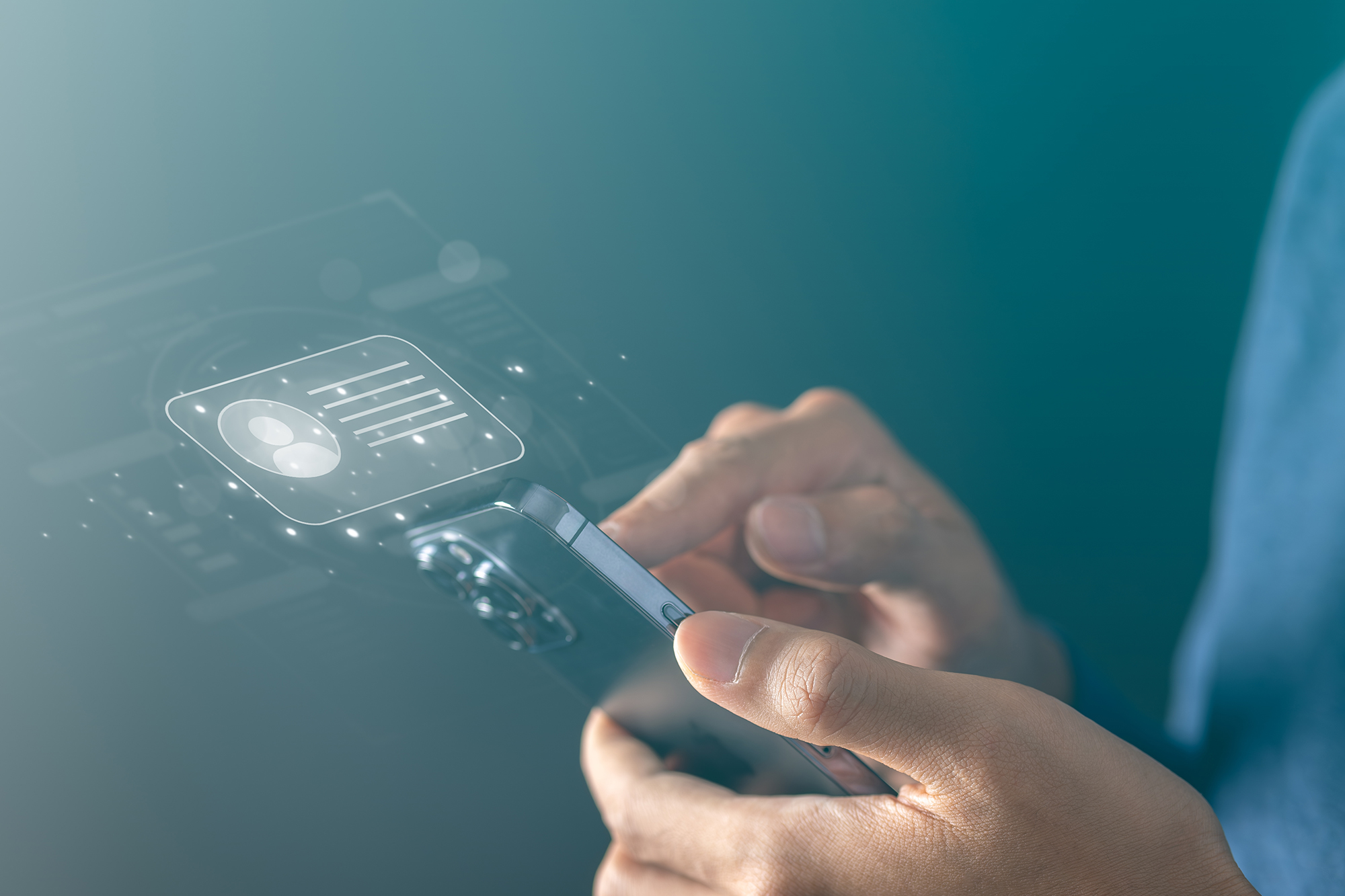 Person interacting with a digital identity interface on a smartphone